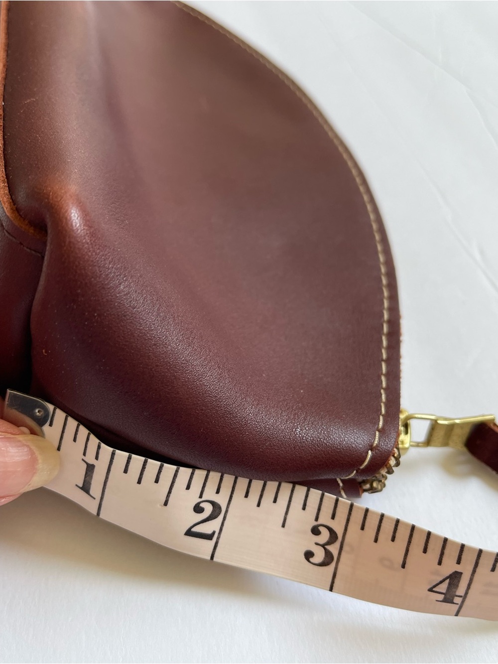 Portland Leather Brown Eclipse Makeup Bag Half-Moon Zip Cosmetic Pouch - Picture 13 of 13